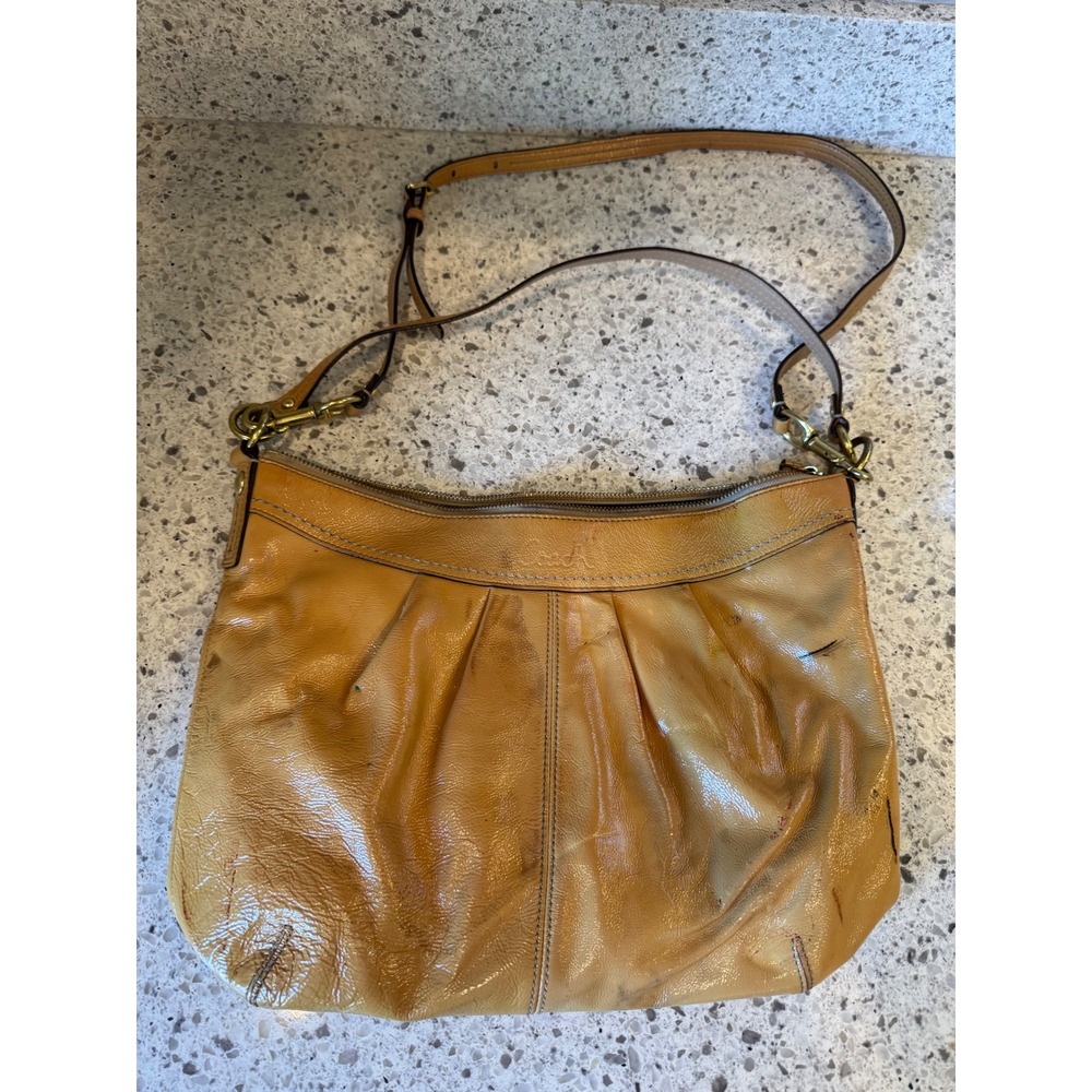 PROJECT Coach Crinkle Patent Leather Crossbody Hobo Bag Brass Hardware